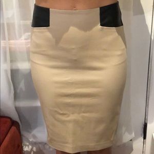 NWT Club Monaco Tan and Black Leather Pencil Skirt